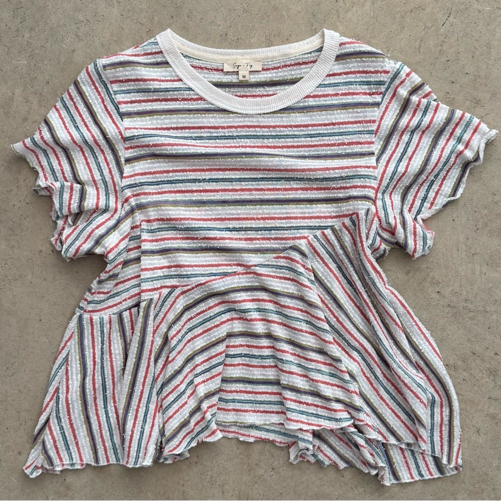 Three Bird Nest Multicolor Striped Short Sleeve Top